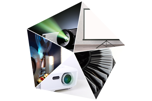 Pentagon shape image with 5 photos of digital equipment