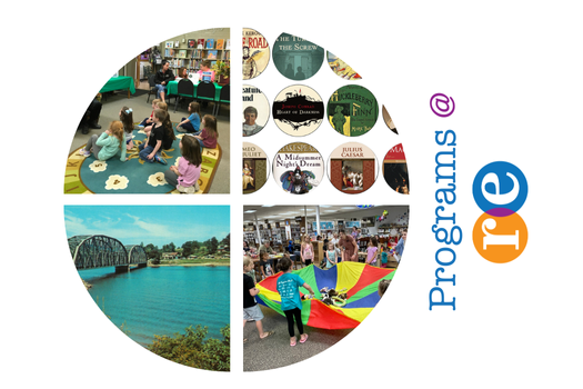 Circle with 4 sections and various images - programs at RE