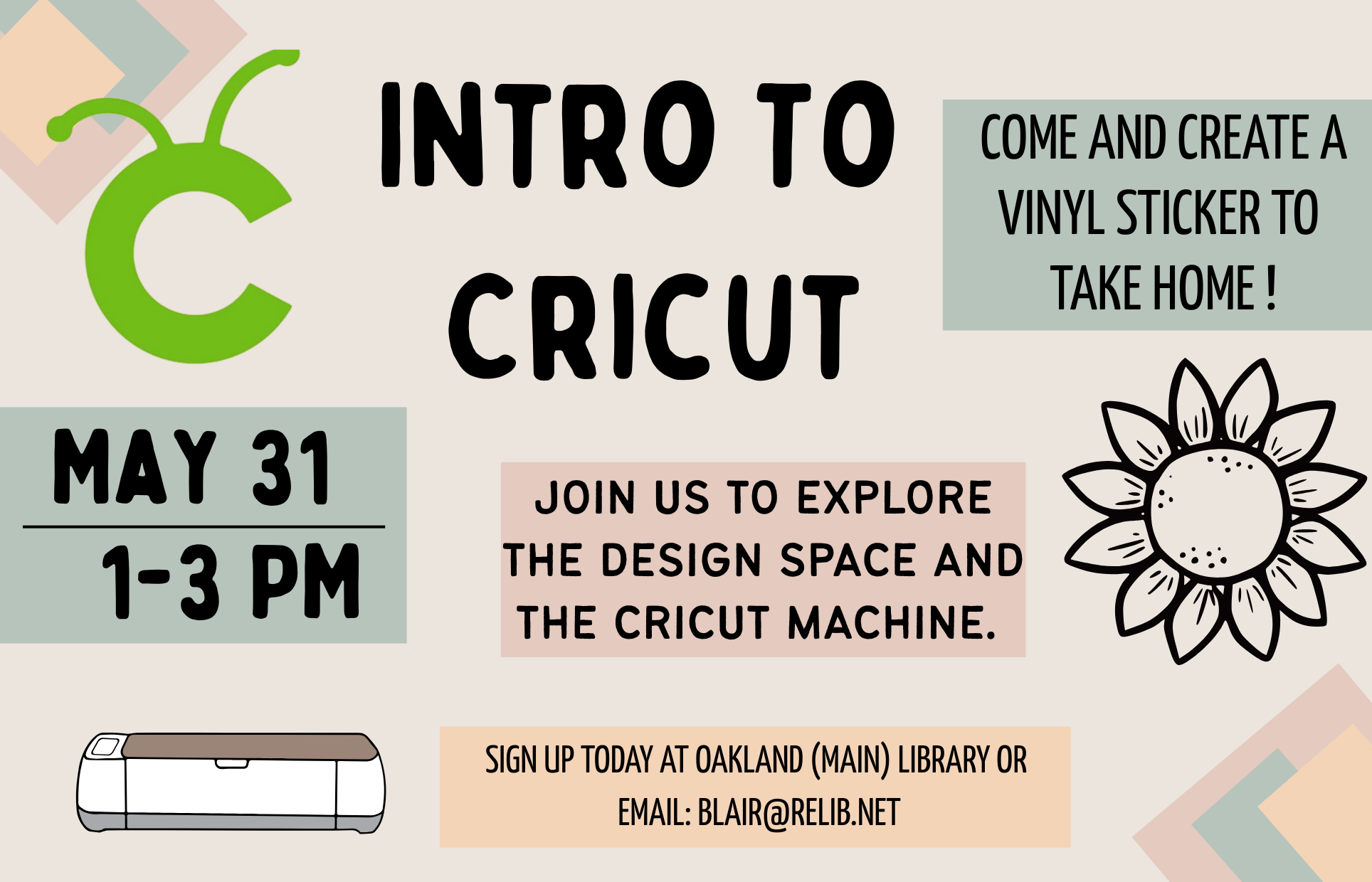 Intro to Cricut Class May 31 at 1:00
