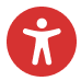 Red circle with image icon of person with arms out - Accessibility tool Recite Me