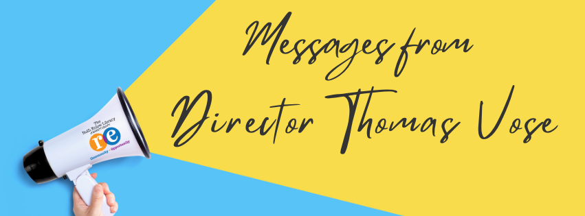 Megaphone with text Messages from Director Thomas Vose
