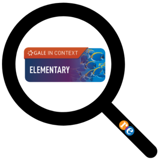 Magnifying glass with RE on handle and Gale in Context logo - Elementary