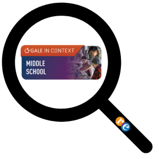 Magnifying glass with RE on handle and Gale in Context: Middle School logo
