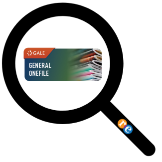 Magnifying glass with RE on handle and Gale General OneFile logo