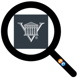 Magnifying glass with RE on handle and ValueLine logo - a V with a museum like building
